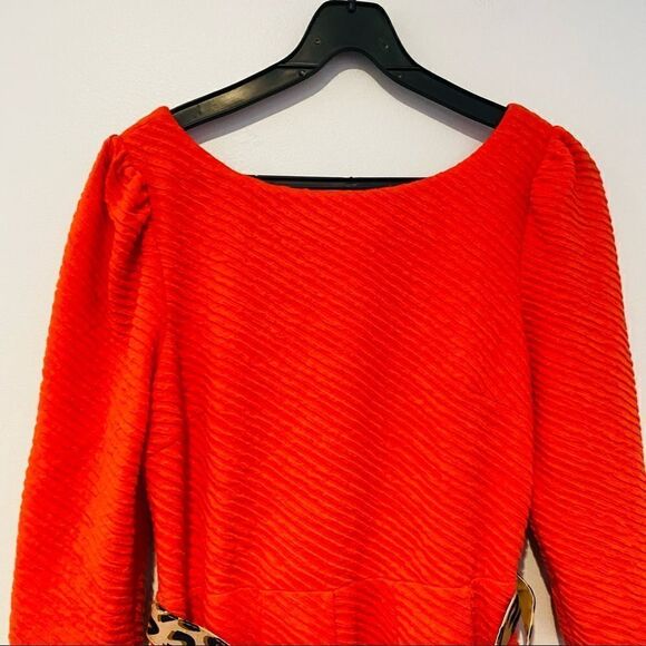 Ark & Co Orange Ribbed A-Line Belted Dress Size Large - Picture 6 of 9